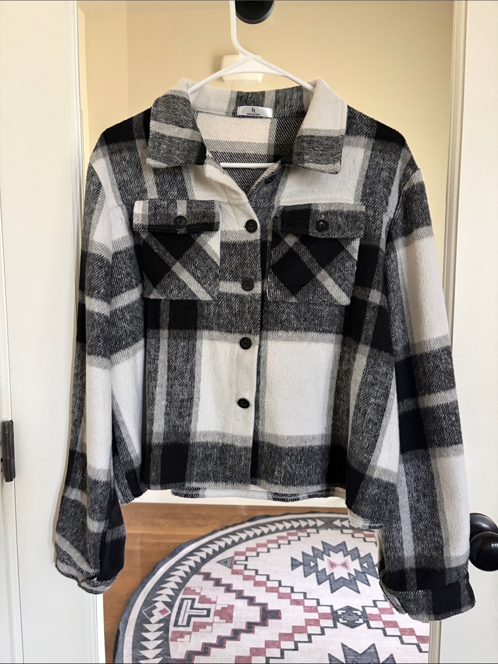 Black & White Plaid Button-Front Shacket